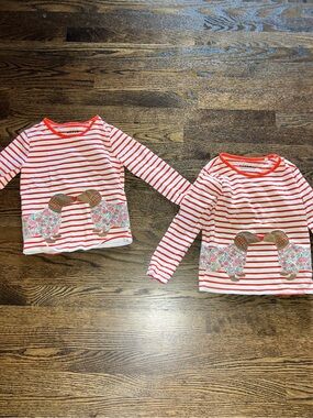 Mini Boden Red and White Striped Dachshund Appliqué Long-Sleeve Top